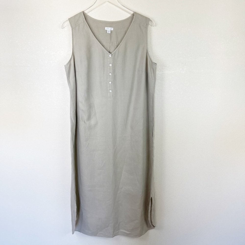 J. Jill Linen 1X Dress Midi Button Beige Dress